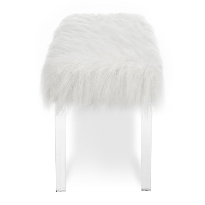 MARILYN UPHOLSTERED WHITE GLAM FAUX FUR BENCH