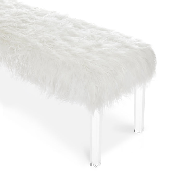 MARILYN UPHOLSTERED WHITE GLAM FAUX FUR BENCH
