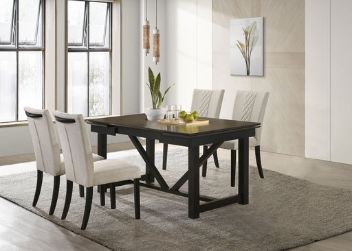 Malia Rectangular Dining Table Set with Refractory Extension Leaf Beige and Black image