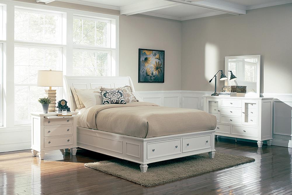 Sandy Beach 4 & 5 Piece Storage Bedroom Set with Sleigh Headboard E.King, Queen, & Cal.King - La Popular Furniture (CA)