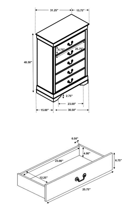 Louis Philippe 4 & 5 Piece Panel Bedroom Set with High Headboard E.king & Full - La Popular Furniture (CA)