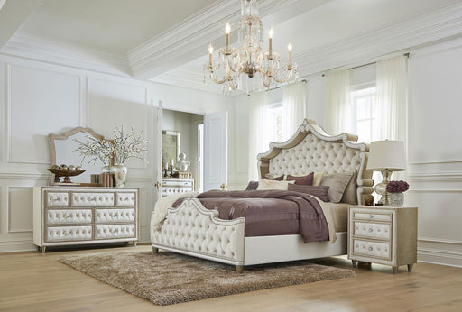 Antonella 5-Piece Eastern King Upholstered Tufted Bedroom Set Ivory and Camel image