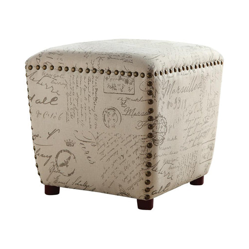Lucy Upholstered Ottoman with Nailhead Trim Off White and Grey image