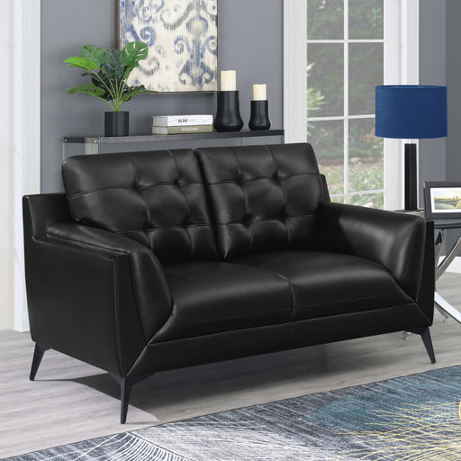 Moira Upholstered Tufted Loveseat with Track Arms Black image