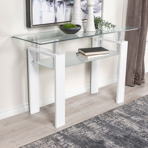 Dyer Rectangular Glass Top Sofa Table With Shelf White image