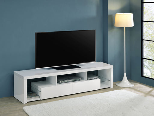 Jude 2-drawer 71" TV Stand With Shelving White High Gloss image