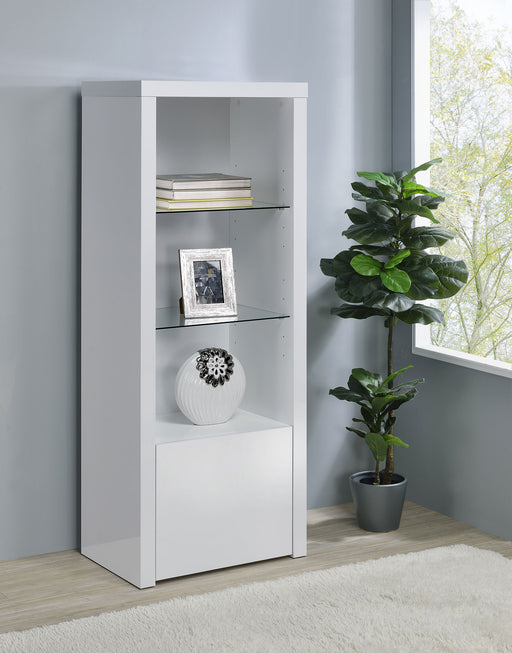 Jude 3-shelf Media Tower With Storage Cabinet White High Gloss image