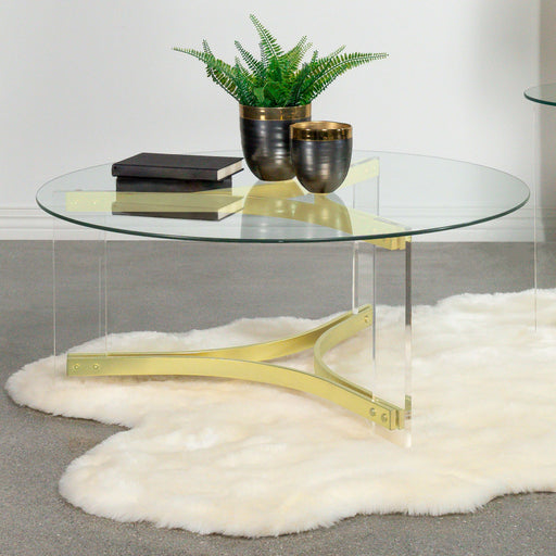 Janessa Round Glass Top Coffee Table With Acrylic Legs Clear and Matte Brass image