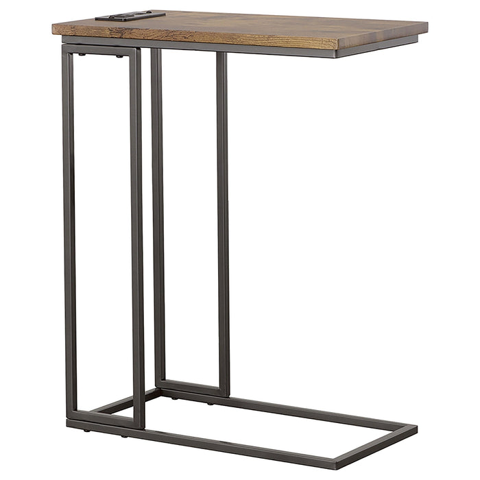 Rudy Snack Table with Power Outlet Gunmetal and Antique Brown image