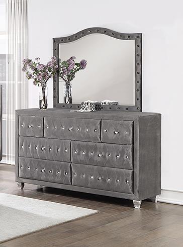 Deanna Button Tufted Dresser Mirror Grey - La Popular Furniture (CA)
