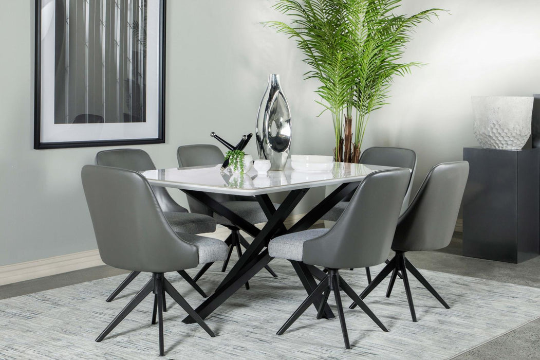 Paulita Rectangular Dining Table White and Gunmetal