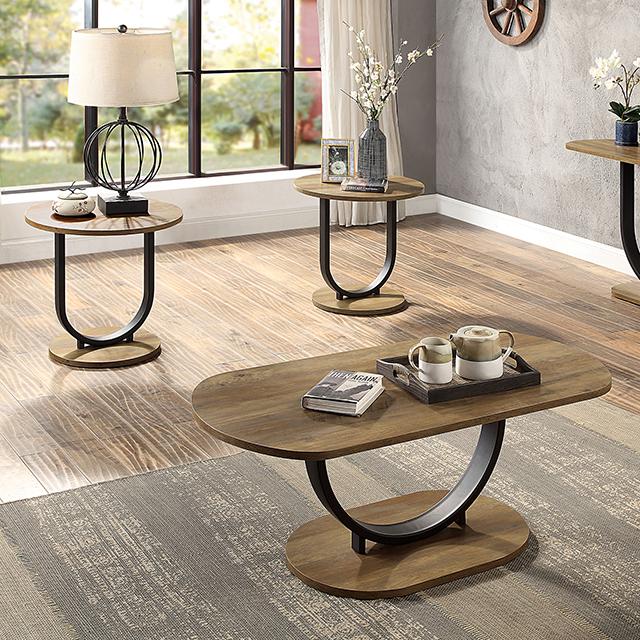 OLBIA 3 Pc. Coffee Table Set (1C+2E), Rustic Oak/Sand Black