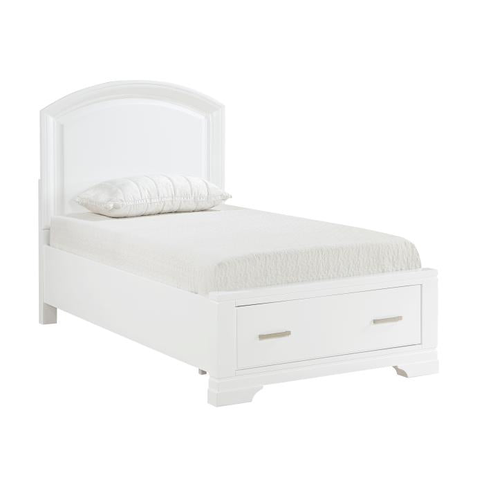 1520WHT-1*-Youth (3) Twin Platform Bed with Footboard Storage