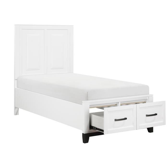 1450WHT-1-Youth (3) Twin Platform Bed with Footboard Storage