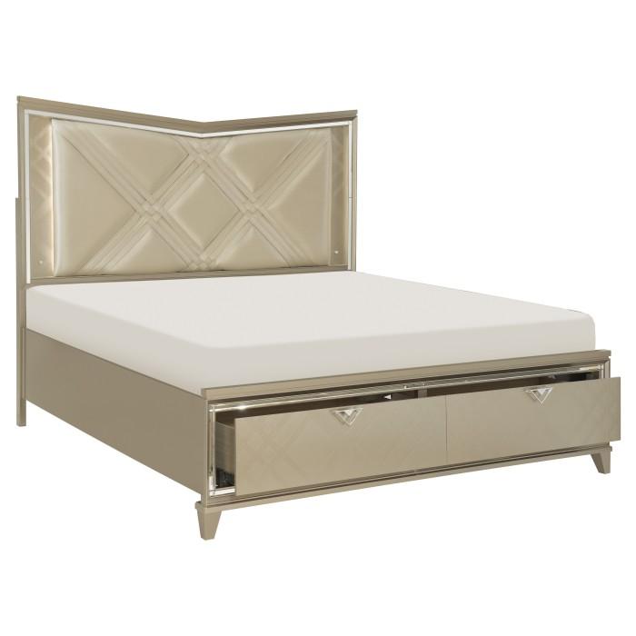 Bijou (3) Eastern King Platform Bed with LED Lighting and Footboard Storage