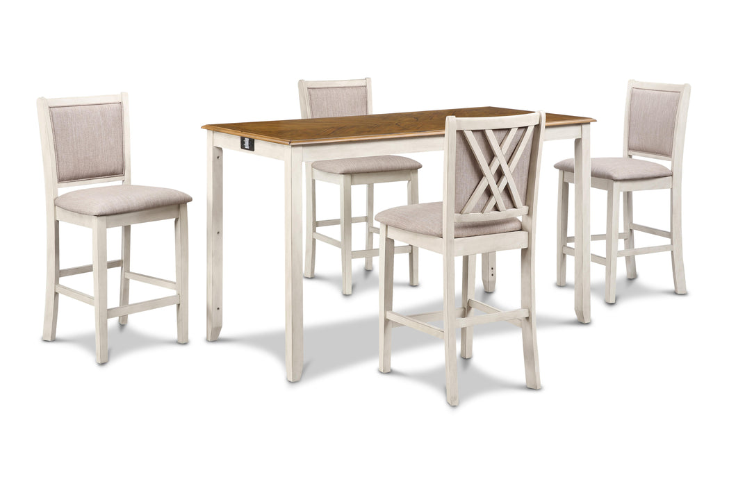 AMY  60" COUNTER TABLE+CHAIRS W/STG  (5 PC)  -2 TONE BISQUE