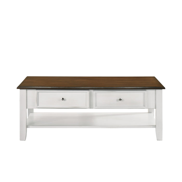 EVANDER COFFEE TABLE WITH DRAWER-TWO TONE CREME/BROWN