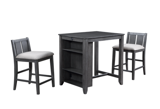 HESTON 36" STORAGE COUNTER TABLE SET W/2 CHAIRS-GRAY image
