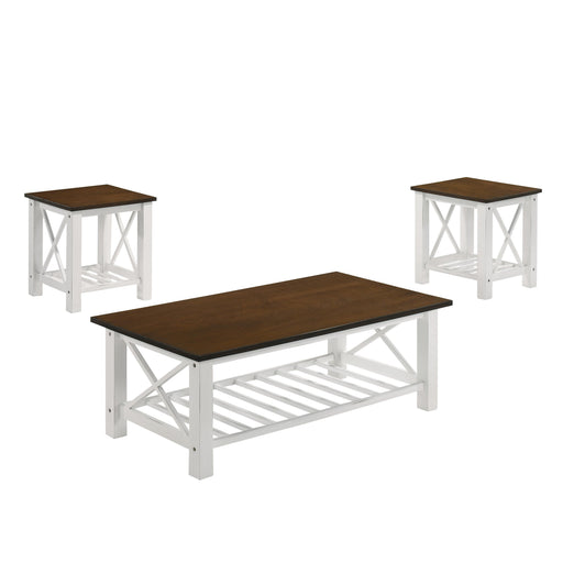 VESTA COFFEE TABLE & 2 END TABLE SET-TWO TONE CREME/BROWN image