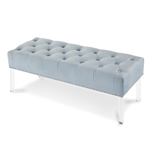 VIVIAN LIGHT BLUE VELVET BENCH WITH CRYSTAL BUTTONS image