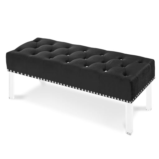 VIVIAN BLACK VELVET BENCH WITH CRYSTAL BUTTONS image