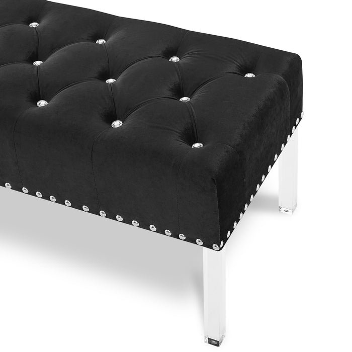 VIVIAN BLACK VELVET BENCH WITH CRYSTAL BUTTONS