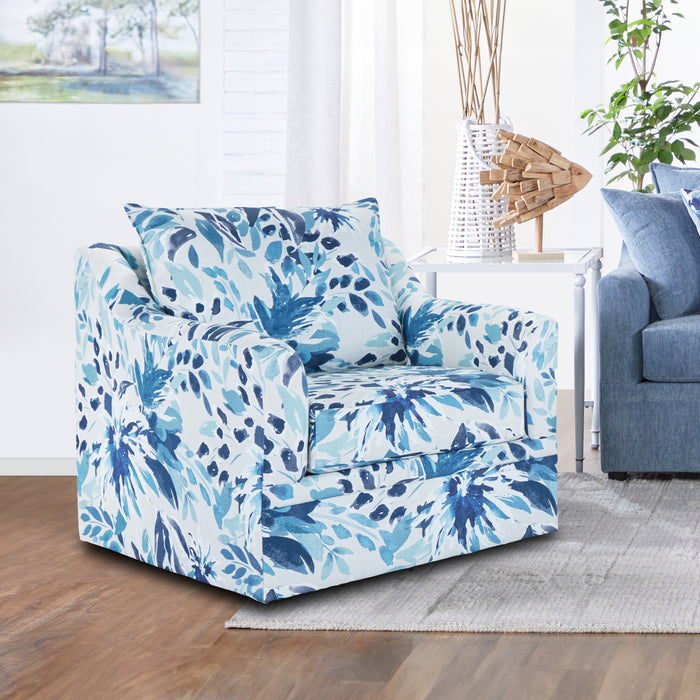 Sylvie Swivel Chair-Blue And White Print