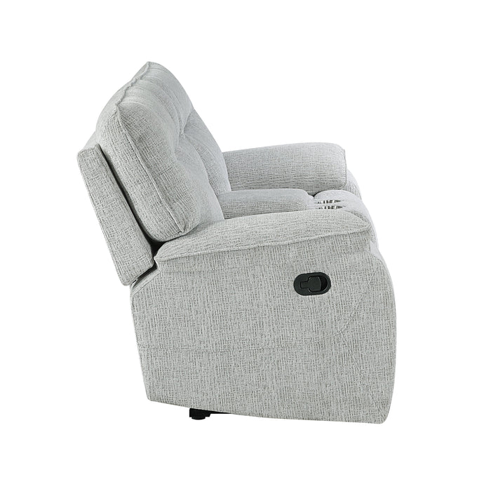 Chablis Reclining Console Loveseat-Mist Gray