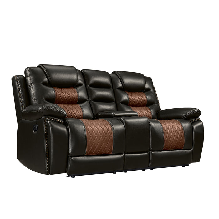 Nikko Console Loveseat W/ Dual Recliners-Brown