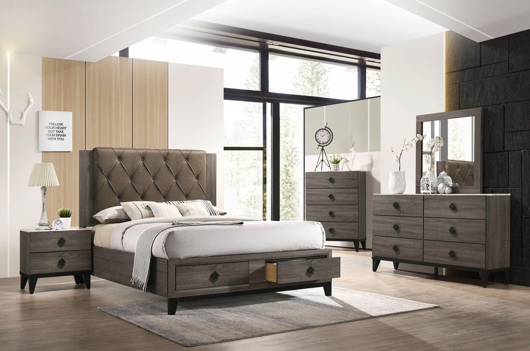 Avantika Fabric & Rustic Gray Oak Eastern King Bed (Storage) image